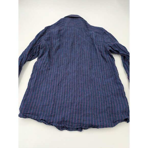 ZF Button‎ Up Shirt Men's XXLarge Blue Purple Striped 100% Linen Casual - Picture 5 of 10